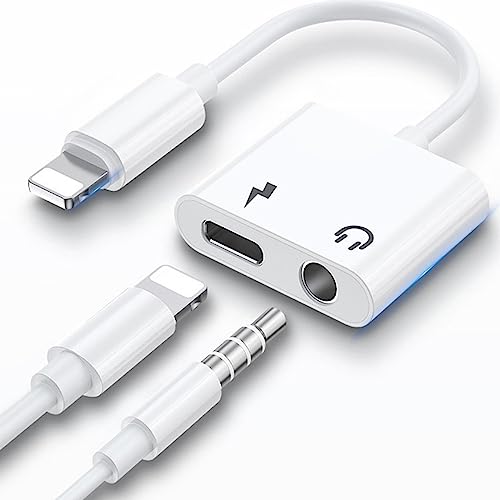 2 in 1 Kopfhörer Adapter für iPhone dongle,[Apple MFi-Zertifiziert] Aux Kabel 3.5mm,Musik Laden Adapter Splitter Kompatibel mit iPhone 14/13/12/11 Pro Max/X/XS Max/XR/8/7 Unterstützt alle iOS Systeme
