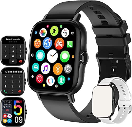 2023 Smartwatch mit Telefonieren, Bluetooth Antworten/Tätigen Anrufs Pulsuhr Blutdruck Sauerstoff Schrittzähler Schlaf Tracker, Smartwatch für Damen Herren für Android iOS Telefone (Schwarz-Weiß)