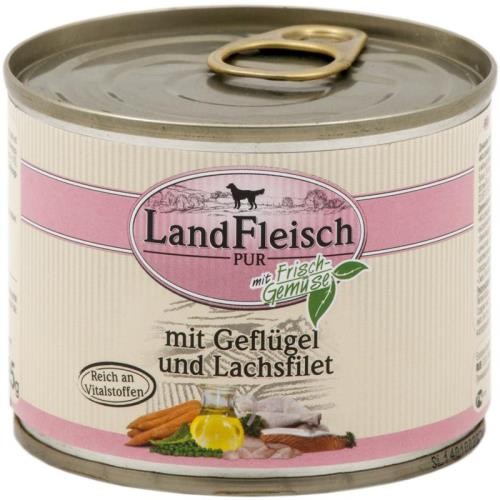 12 x Landfleisch Dog Pur Geflügel&Lachsfilet 195g