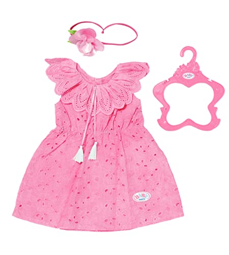 BABY born Trend Blumenkleid 43cm, Puppenkleidung, Rosa Puppenkleid aus Spitzenstoff mit Blumen-Haarband und Kleiderbügel, 832684, Zapf Creation