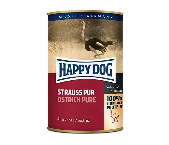 12 x 400g Dose Happy Dog Strauß Pur getreidefrei 100% tierisches Protein
