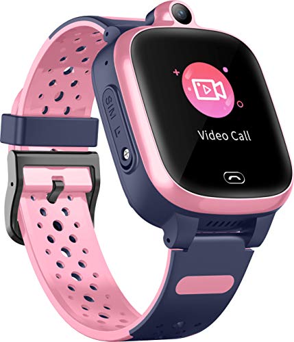 4G Smartwatch für Kinder - GPS-Smartwatch mit Wasserdichter Echtzeit-Position WIFI-Videoanrufnachricht Schrittzähler Geofence SOS Anti-Lost für die frühkindliche Bildung für Jungen und Mädchen (Rosa)