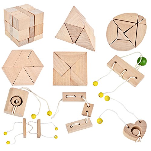 B&Julian ® 3D IQ Holzpuzzle10 Mini Knobelspiele Holz Puzzle Set Geduldspiel Rätselspiel Geschicklichkeitsspiel Holzpuzzle für Kinder Erwachsene Ideen Adventskalender