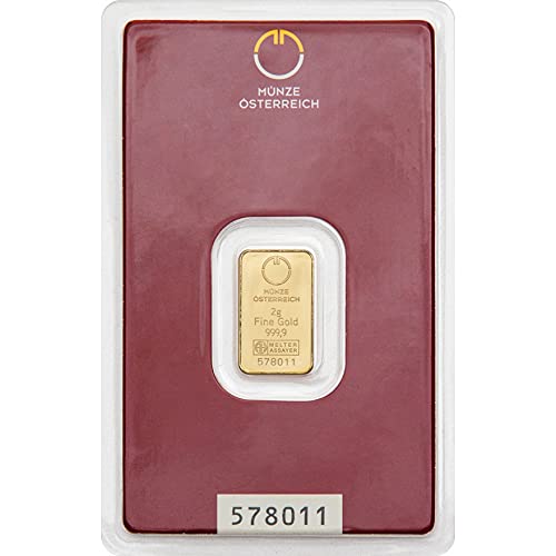 Goldbarren 2g, MünzeÖsterreich, mit Zertifikat & Geschenkbeutel, Neuware, 2 Gramm