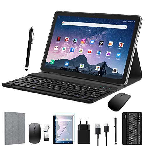 ANTEMPER 2023 5G WLAN Tablet 10 Zoll,4GB RAM+128GB ROM (TF 1TB),Octa-Core Touch Tablet,5+13 MP|1.8GHz|7000 mAh|Kabellose Tastatur und Maus Kit-(Grau)