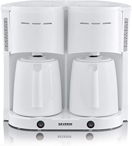 SEVERIN Duo-Filterkaffeemaschine mit Thermokanne, Kaffeemaschine für bis zu 16 Tassen, ansprechende Filtermaschine mit 2 Isolierkannen, weiß, KA 9314