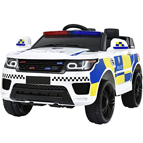12V Kinder Elektroauto Polizeiauto mit 2.4G Fernsteuerung, 2-Gang Elektroauto mit MP3, Hupe, Scheinwerfer, 3-5 km/h, Elektrofahrzeug für Kinder 3-8 Jahren