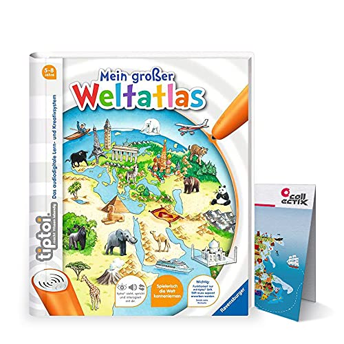Ravensburger tiptoi ® Buch, Atlas | Mein großer Weltatlas + Kinder Wimmel Weltkarte - Länder, Tiere, Kontinente