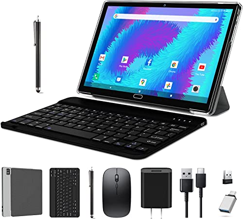 ANTEMPER Android Tablet, mit Tastatur Maus Stift und Fall 10.1 Zoll Android 11 Tablet, 8 Core| WiFi 2.4G 2 SIM Slots| 4GB RAM+64GB ROM/TF 128GB| 6000mAh Akku| 5+13MP| GMS Certified| Tablet in Schwarz