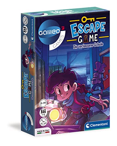 Clementoni 59228 Escape Game – Die verlassene Schule, Gesellschaftsspiel zum Knobeln & Rätseln, inkl. Hinweiskarten und Requisiten, ideal als Geschenk, Familienspiel ab 8 Jahren, 11.2 x 15.6 x 3.2