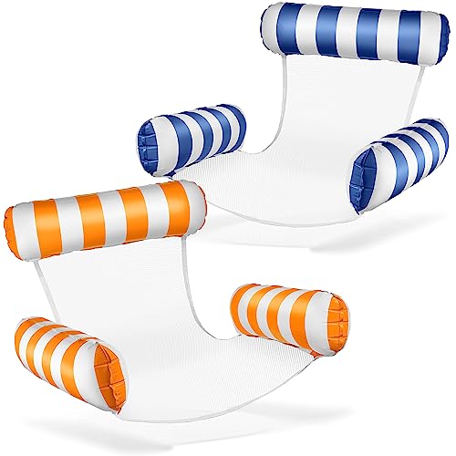 Balinco Luftmatratze Pool, Aufblasbarer Sessel, Wasserstuhl mit Rückenlehne und Armlehnen, Schwimmsitz, Poolsitz, Sonnenstuhl, Wasser Relaxstuhl (Blau/Weiß + Orange/Weiß)