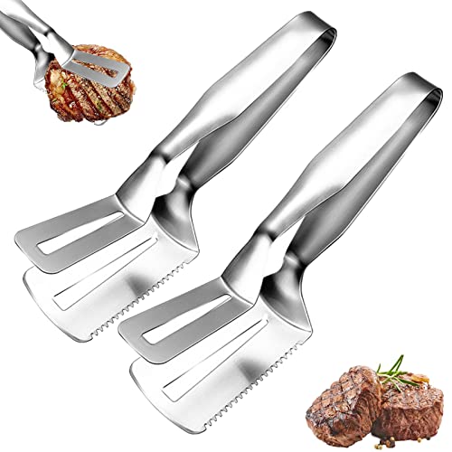 2 Stück Edelstahl-Steak-Clip, Multifunktions-Grillzange in Lebensmittelqualität, Edelstahl-Grillzange, Steakklemme gezackt, Dosenklammer, Schaufel, kann 3-in-1-Steak-Clip schneiden